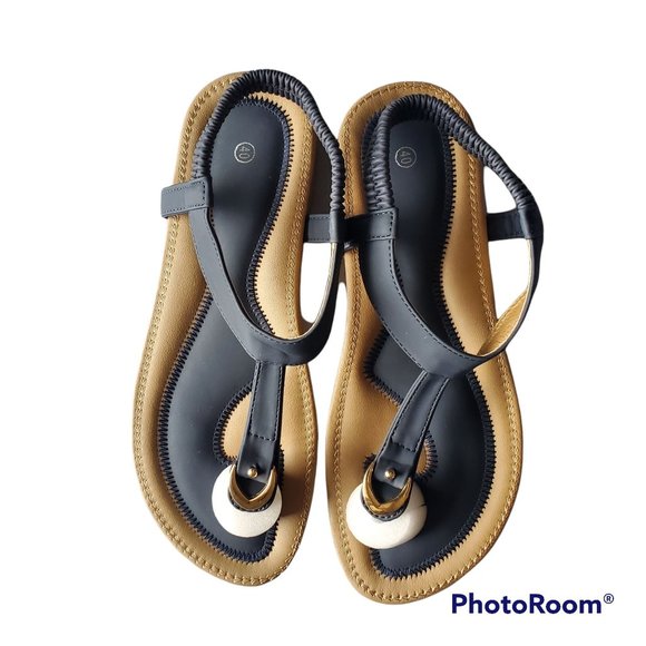 Women's Classic Bohemian Metal Buckle Thong Ankle Sandals Black Size 40 - Picture 4 of 10